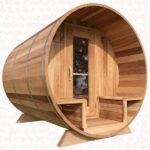 Clear Red Cedar Barrel Sauna with Porch – 7’x6′