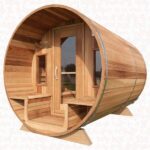 Clear Red Cedar Barrel Sauna with Porch – 7’x7′