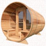 Clear Red Cedar Barrel Sauna with Porch – 7’x8′