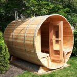 Knotty Red Cedar Barrel Sauna with Porch – 7’x6′