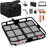 40" x 40" Square Hitch Cargo Carrier with 30 Cu Ft Waterproof Cargo Bag – Heavy-Duty Folding Steel Basket, 500 lb Capacity, 2" Receiver Mount