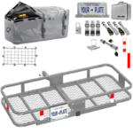 60" x 20" x 6" Heavy-Duty Hitch Cargo Carrier with 16 Cu Ft Waterproof Cargo Bag – Steel Folding Basket, 500 lb Capacity, Lock, Stabilizer & Reflective Strips