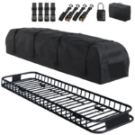 85" x 24" x 4" Narrow Roof Rack Carrier with 20 Cu Ft Waterproof Roof Bag – Adjustable 50"/68"/85" Steel Crossbar Roof Basket, 250 lb Capacity, Aerodynamic Cargo System