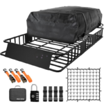 64" x 39" x 6" Extendable Roof Cargo Carrier with 16 Cu Ft Waterproof Roof Bag – Adjustable Steel Roof Basket for Crossbars, 250 lb Capacity
