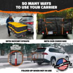 70" x 30" x 6" XL Heavy-Duty Hitch Cargo Carrier – Steel Cargo Basket with 500 lb Capacity, 2" Receiver Mount, Foldable Shank, Lock & Stabilizer